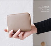 LIZDAYS 真皮迷你銀包 風琴式圓形拉鍊/附卡槽 /灰米色 STY001