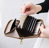 LIZDAYS 真皮迷你銀包 風琴式圓形拉鍊/附卡槽 /灰米色 STY001