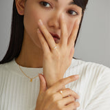 【日本製】 女裝三顆珍珠鏈形戒指 (銀色鏈) MLD004