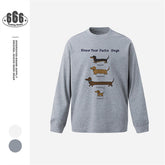 新款圓領帽長袖T 男女皆宜 復古印花/灰色 SBY007