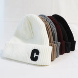 針織帽 字母標誌 人氣的C 針織羅紋帽 / 淺灰 STR004