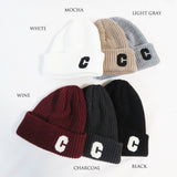 針織帽 字母標誌 人氣的C 針織羅紋帽 / 白色 STR006