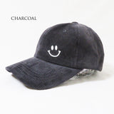 氣商品 燈芯絨風格製作的微笑刺繡帽 木炭色 STR008