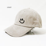 人氣商品 燈芯絨風格製作的微笑刺繡帽 灰色 STR009