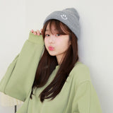 可愛的針織帽 繡花笑臉圖案 /黃色 STR017