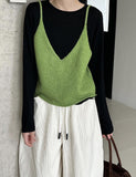 女裝上衣 背心 T恤 V領 4色 韓風 2025夏秋新款 /綠色 SBY001