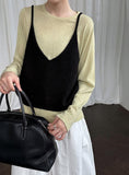 女裝上衣 背心 T恤 V領 4色 韓風 2025夏秋新款 /黑色 SBY003