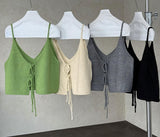 女裝上衣 背心 T恤 V領 4色 韓風 2025夏秋新款 /綠色 SBY001